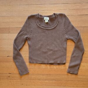 Limited America, Vintage, Cropped Ribbed Knit Sweater, Khaki, EUC Women's S